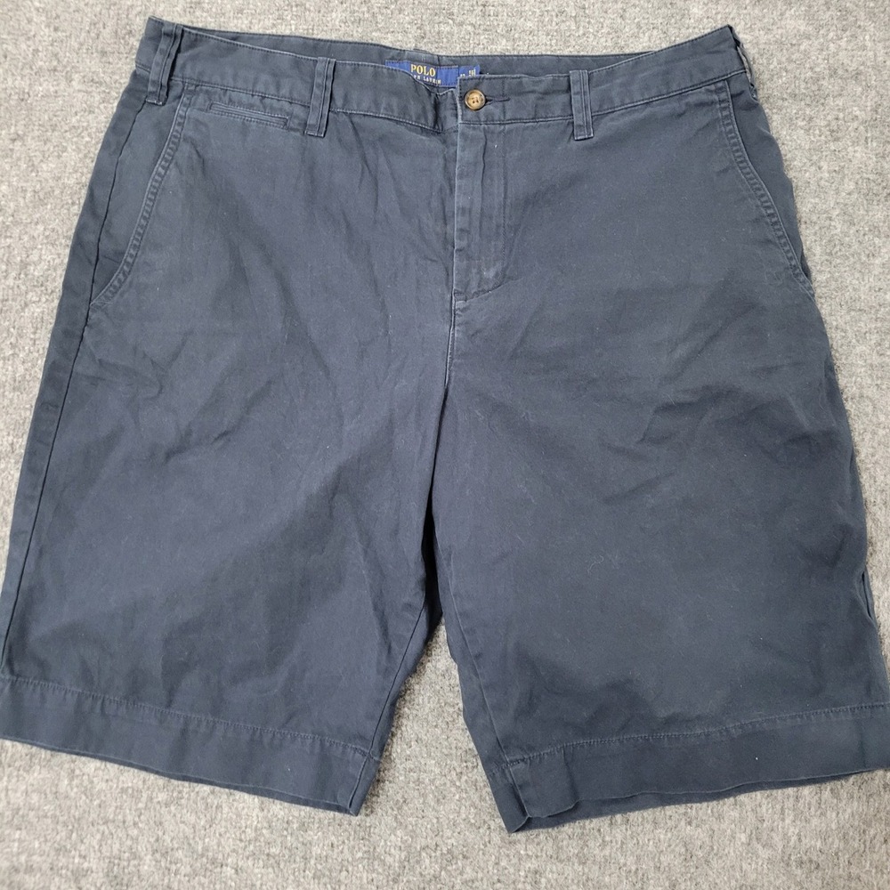 Polo Ralph Lauren Shorts Womens Size 12 Navy Blue Chino Flat Front Classic Logo